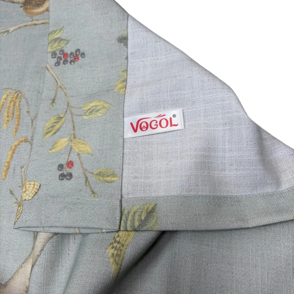 VOGOL Cotton Linen Bird Print Valance Set 2 Blue Green Woodland Nature 52x18